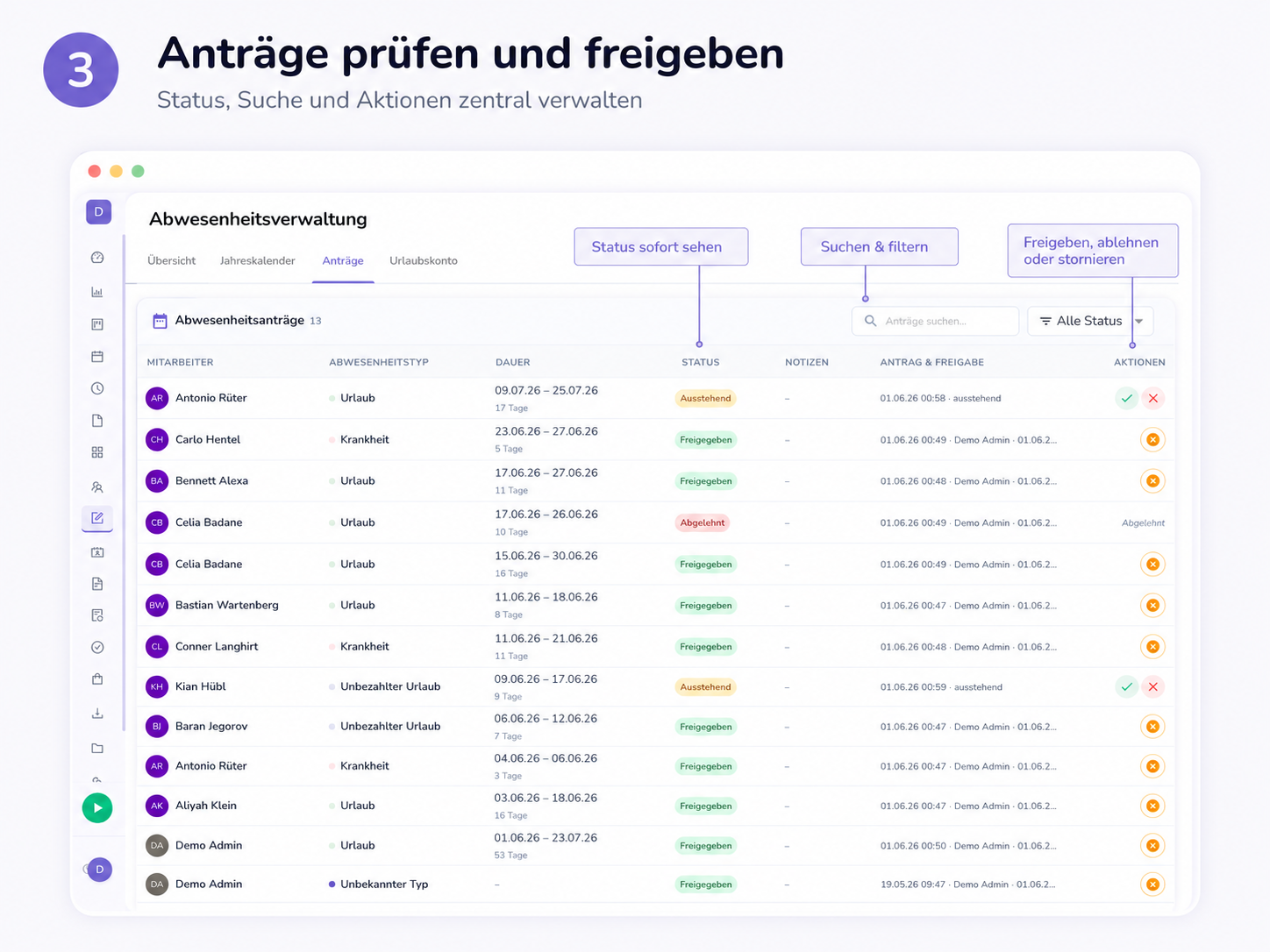 Digitale Urlaubsanträge prüfen, genehmigen und ablehnen in Planvo