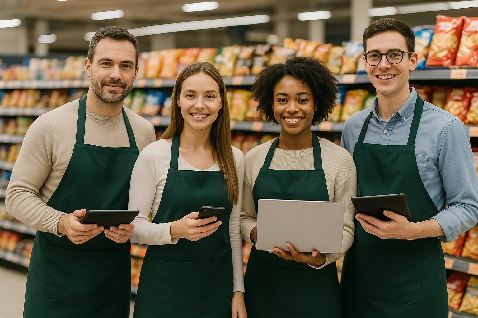 Einzelhandel-Team mit modernen Technologien