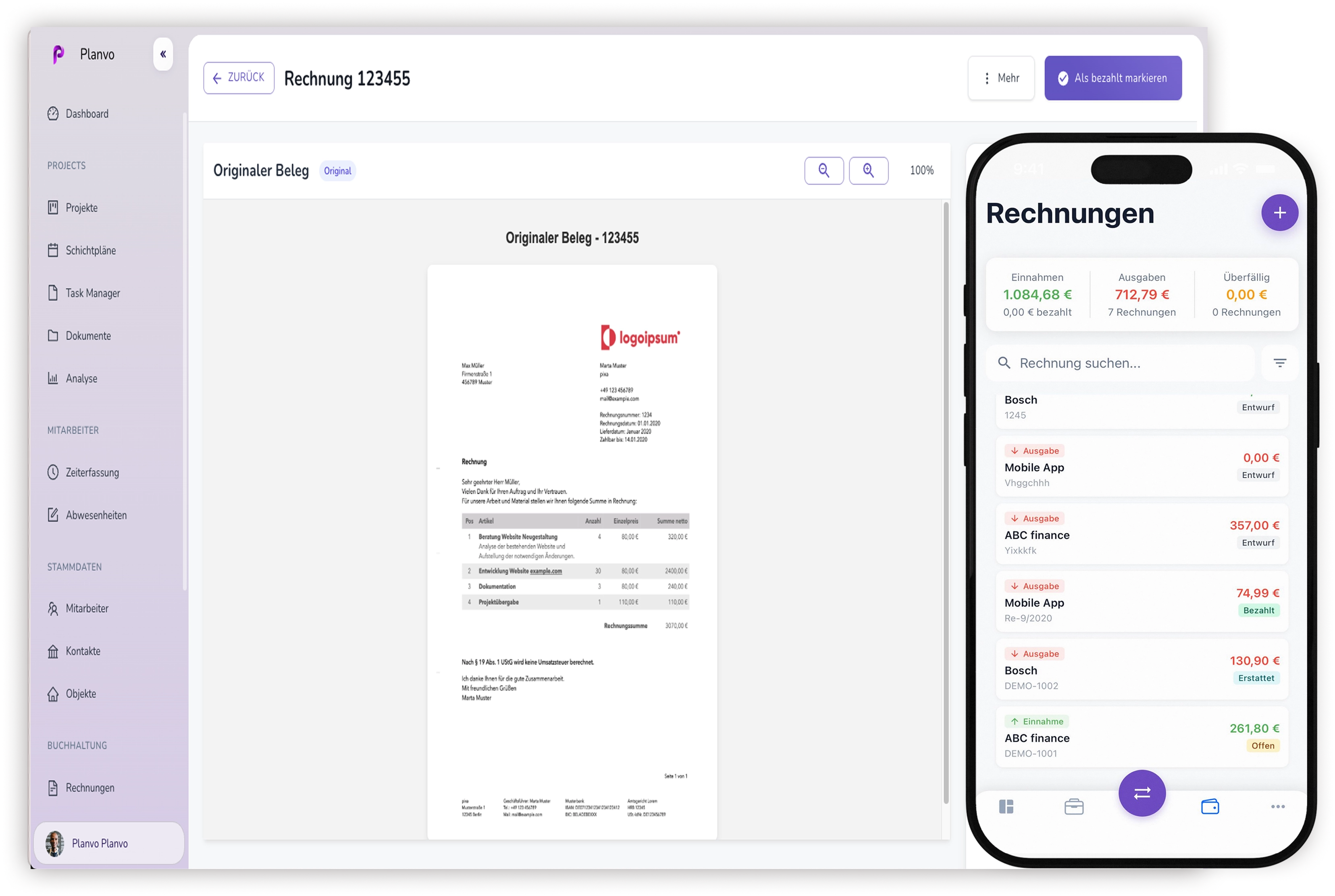 Rechnungsübersicht Dashboard
